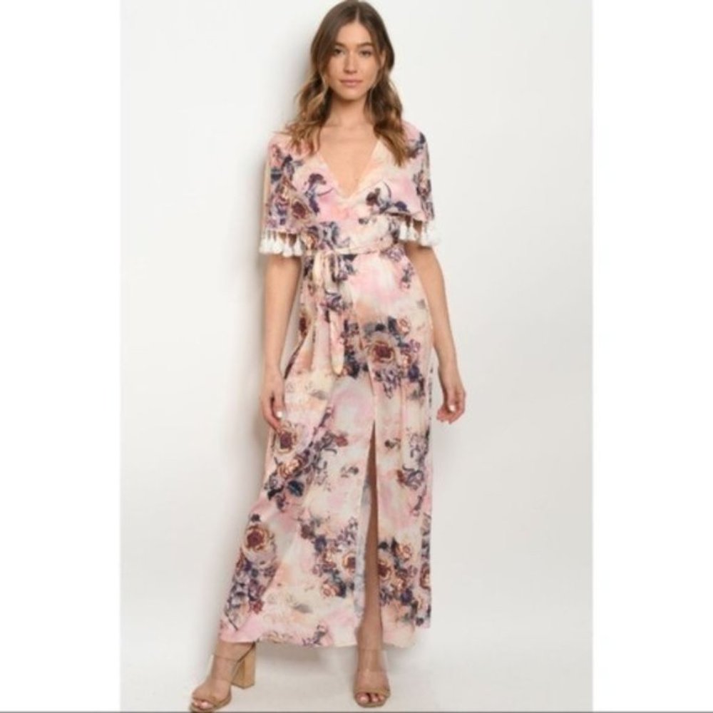 Boho Floral Tassel Maxi Dress